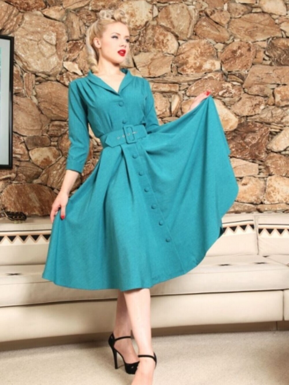 Heart Of Haute Monte Carlo Lake Button-Front Fit & Flare Dress with Belt